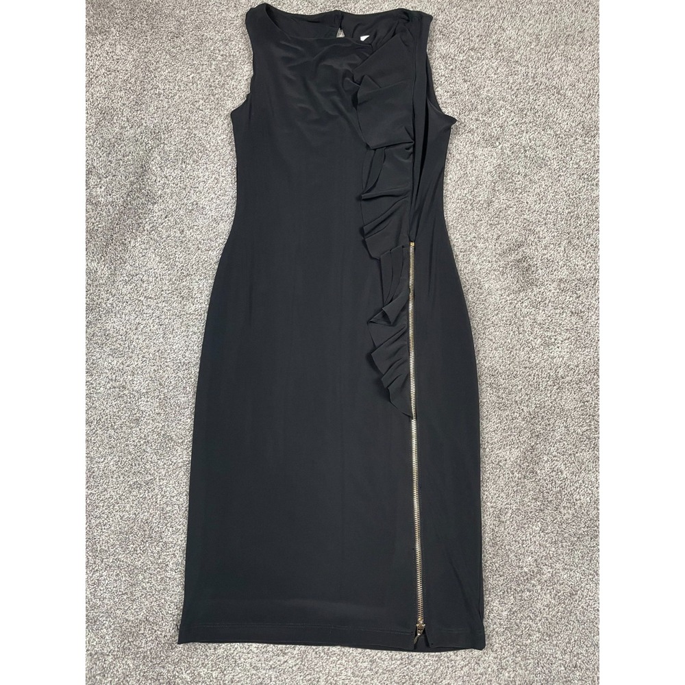 Joseph Ribkoff Dress Womens 4 Black LBD Zip Ruffle Bodycon Classic Event Holiday